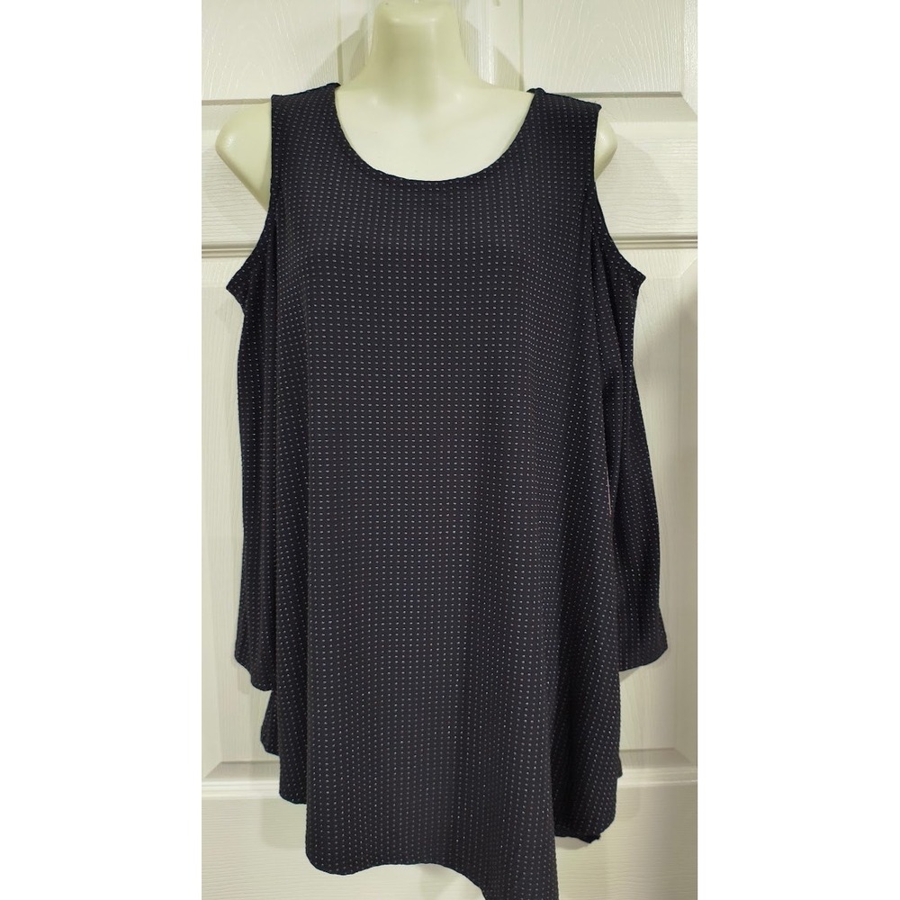Rafaella‎ Womens Black Micro Dot Cold Shoulder Tunic Top Size M NWT